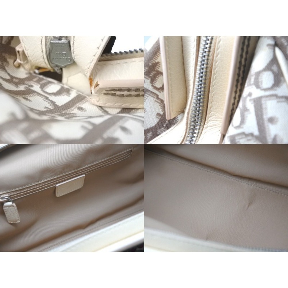 Dior Handbag Canvas Tan Flower Embroidery Trotter Christian Floral Beige - Picture 9 of 10